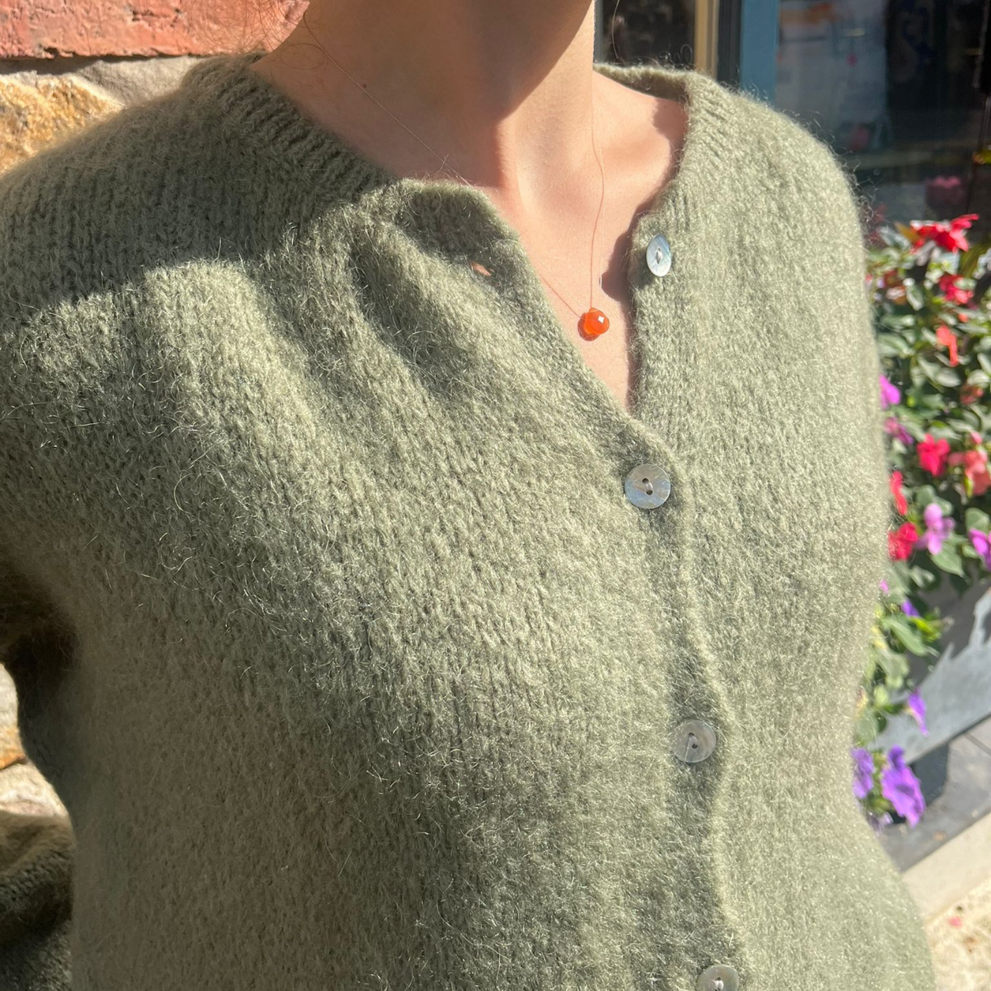 Mohair Blend Button Through Cardigan - Khaki Marl