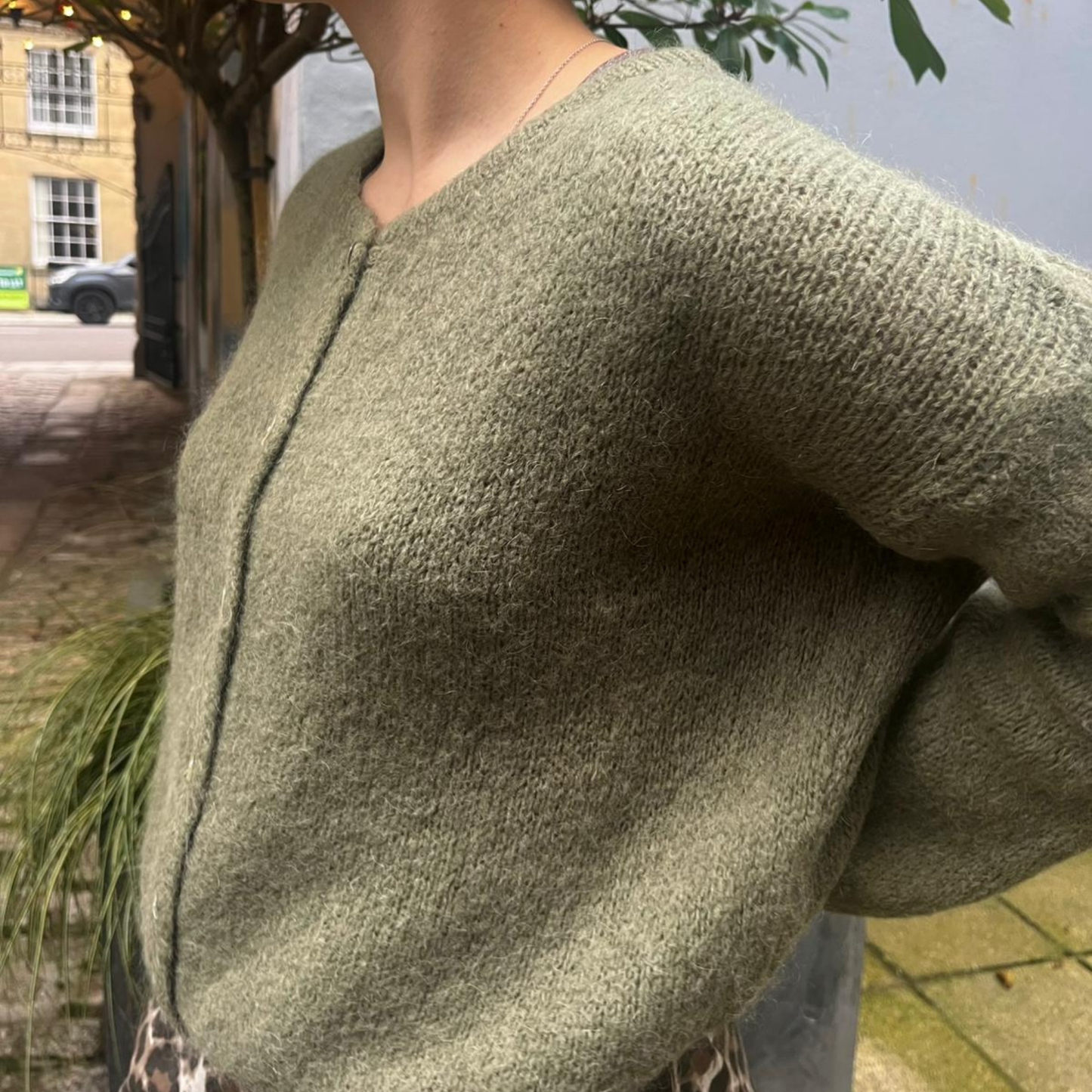 Mohair Blend Cardigan - Light Khaki