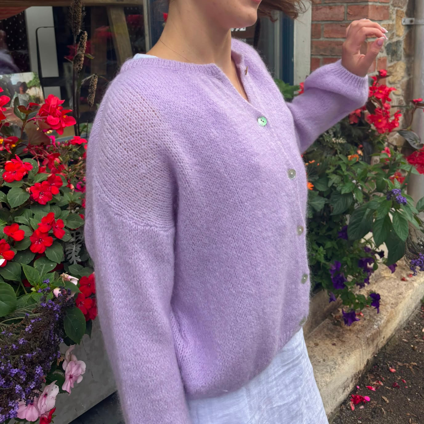 Mohair Blend Button Through Cardigan - Lilac