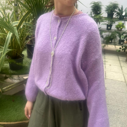 Mohair Blend Button Through Cardigan - Lilac