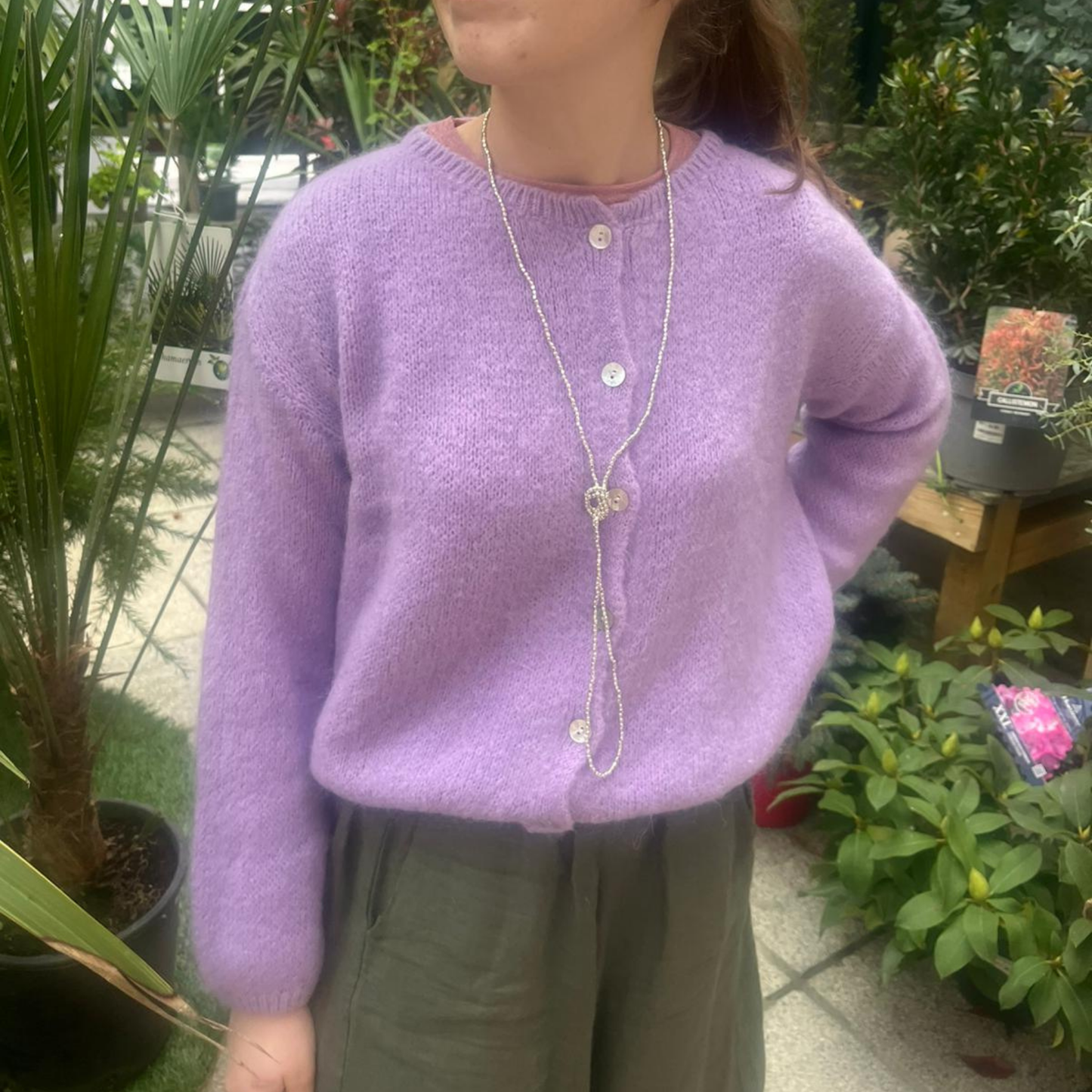 Mohair Blend Button Through Cardigan - Lilac