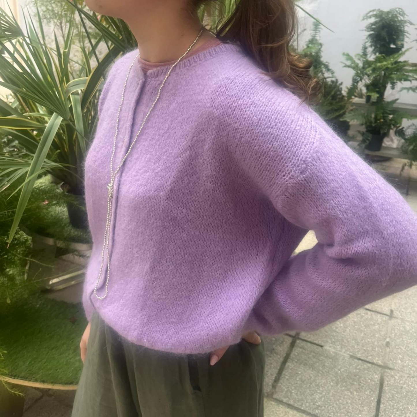 Mohair Blend Button Through Cardigan - Lilac