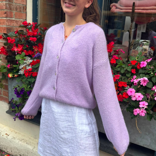 Mohair Blend Button Through Cardigan - Lilac