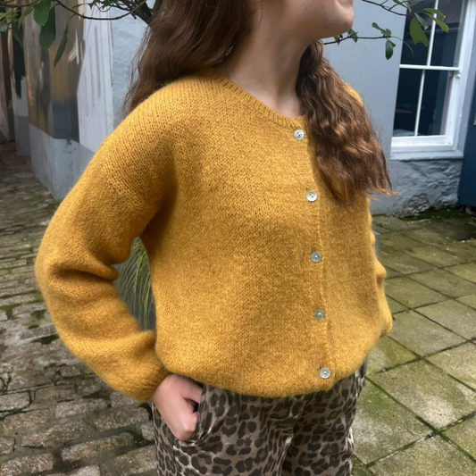 Mohair Blend Button Through Cardigan - Mustard