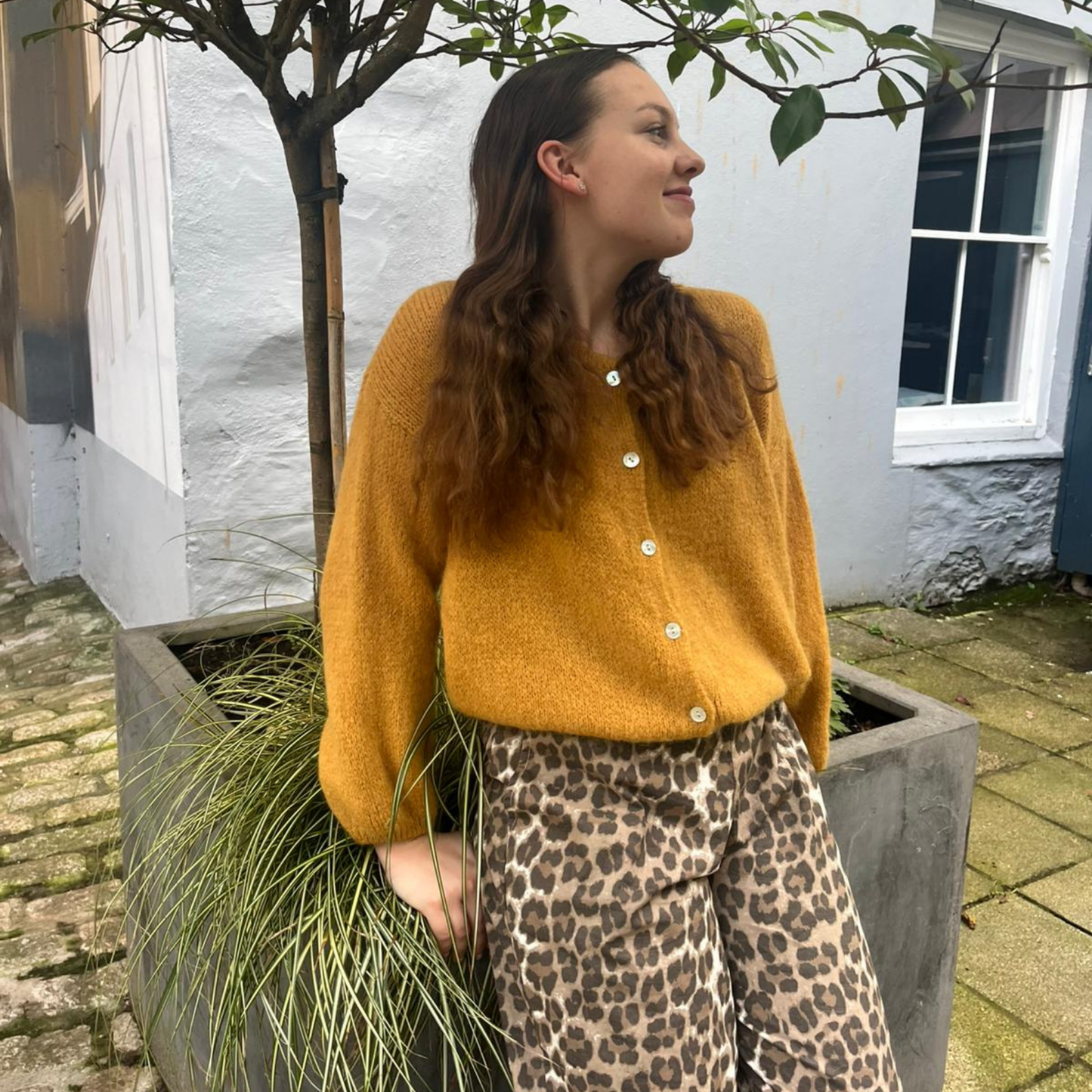 Mohair Blend Button Through Cardigan - Mustard