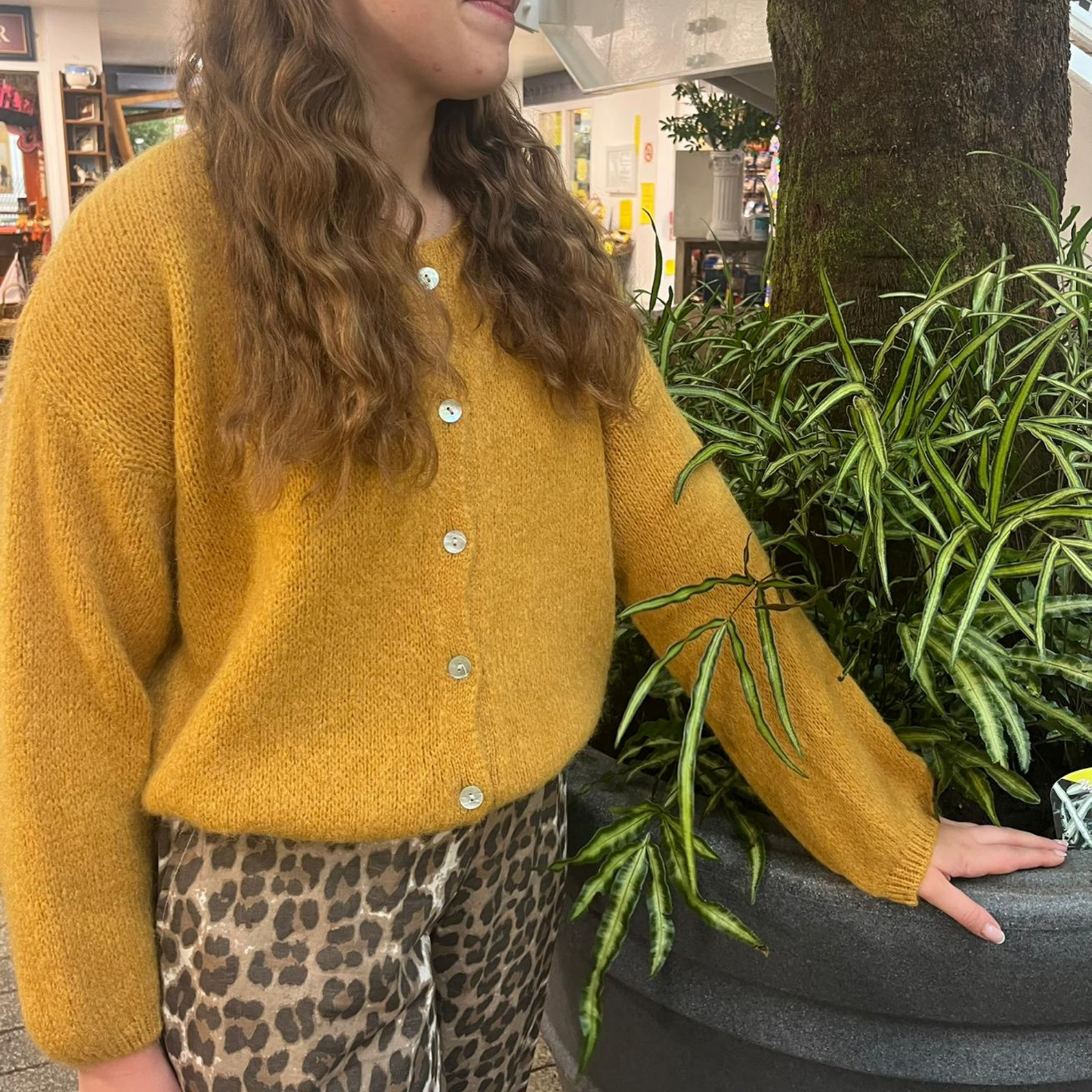 Mohair Blend Button Through Cardigan - Mustard