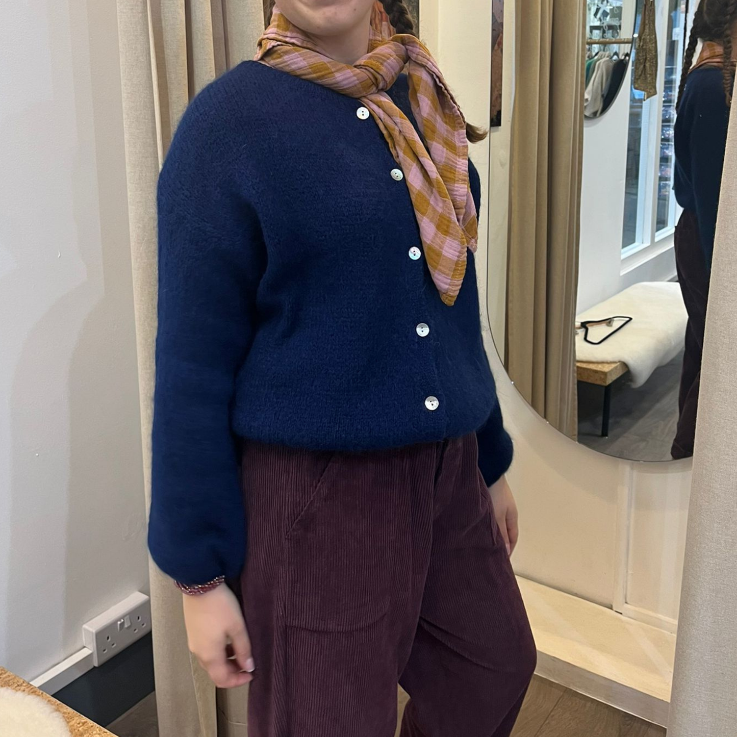 Mohair Blend Button Through Cardigan - Navy Blue