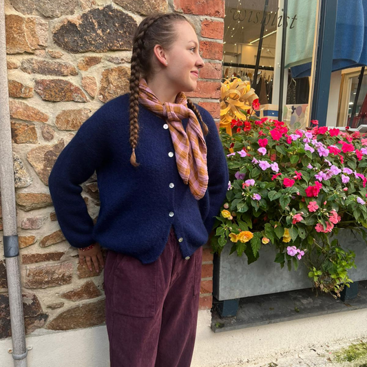 Mohair Blend Button Through Cardigan - Navy Blue