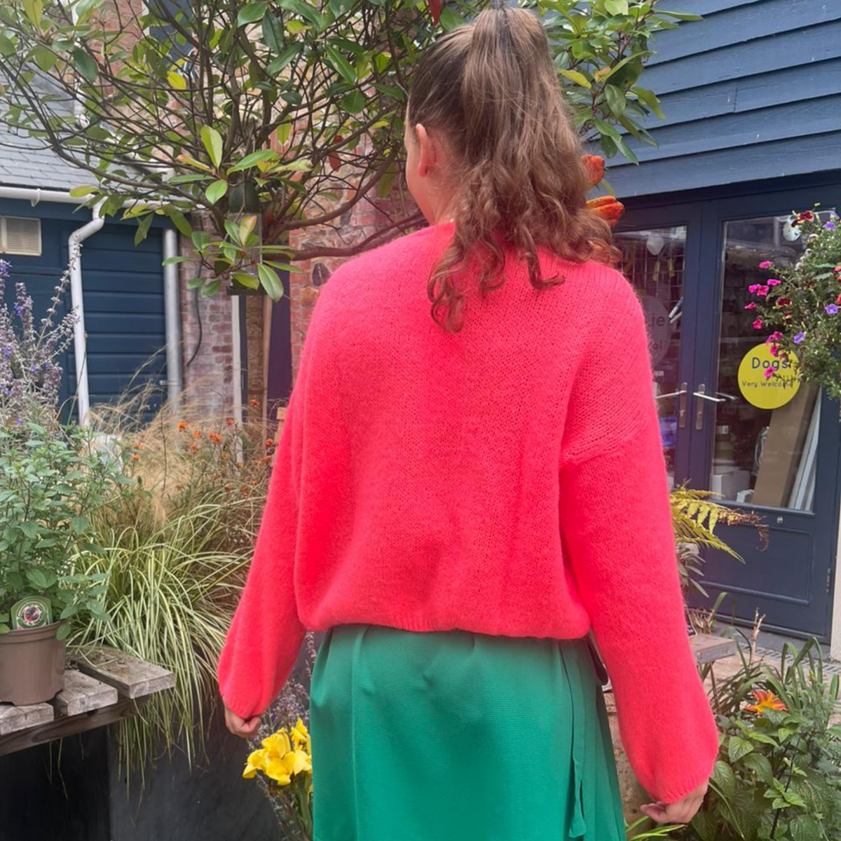 Mohair Blend Button Through Cardigan - Neon Coral