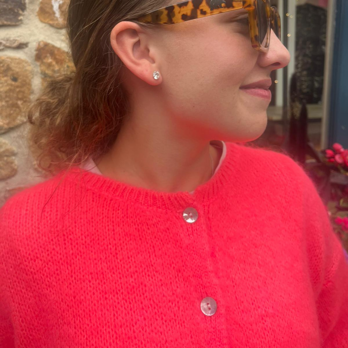 Mohair Blend Button Through Cardigan - Neon Coral