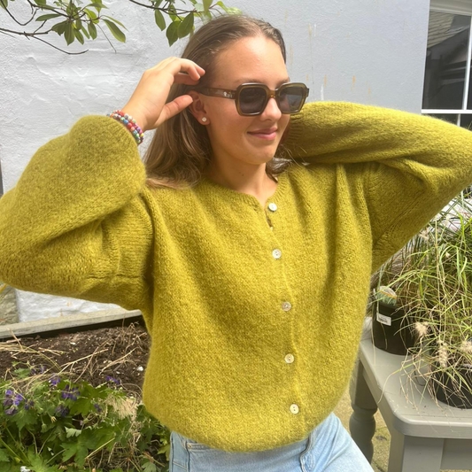 Mohair Blend Button Through Cardigan - Olive Green