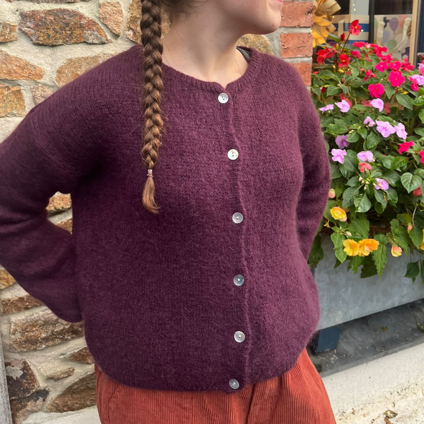 Mohair Blend Button Through Cardigan - Prune
