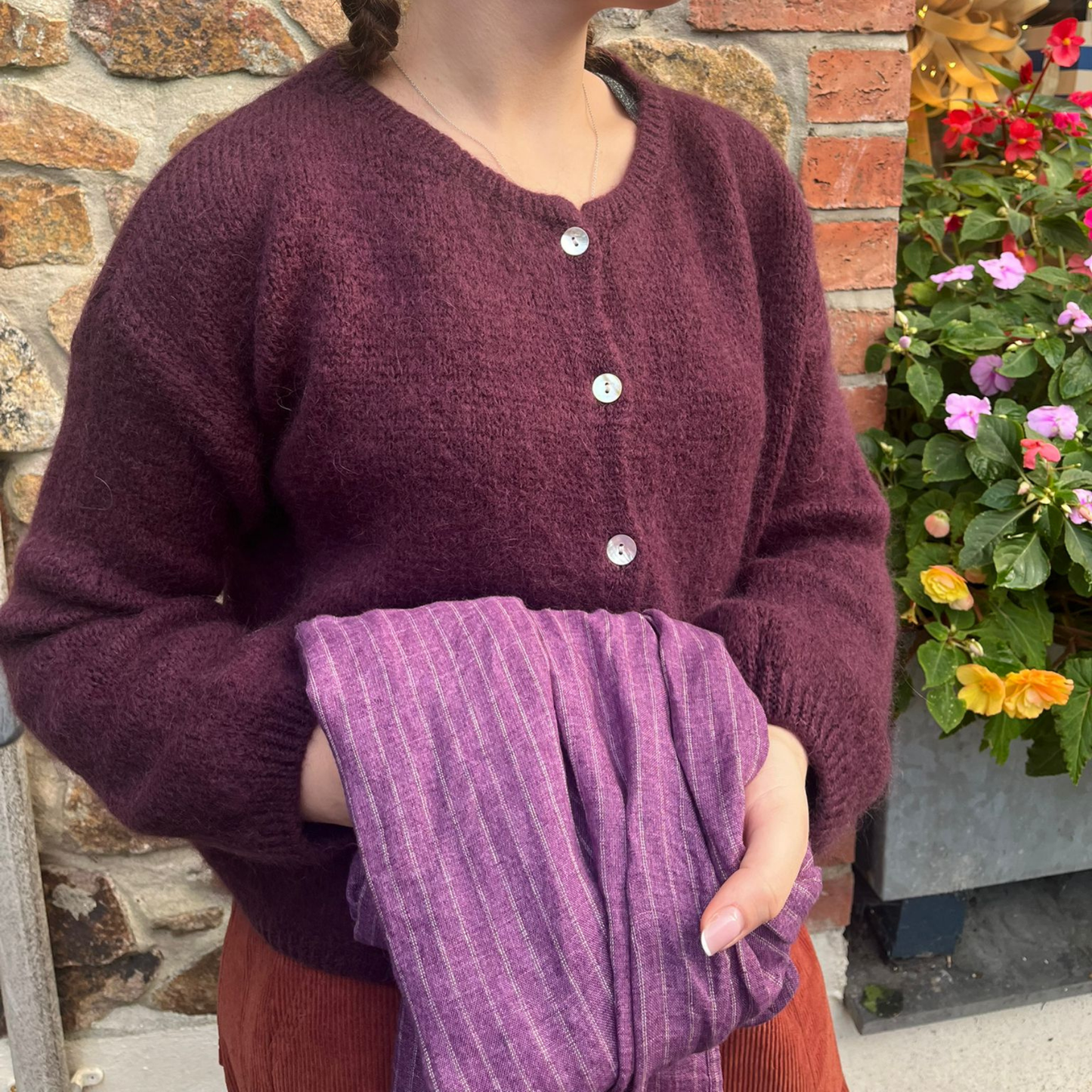 Mohair Blend Button Through Cardigan - Prune