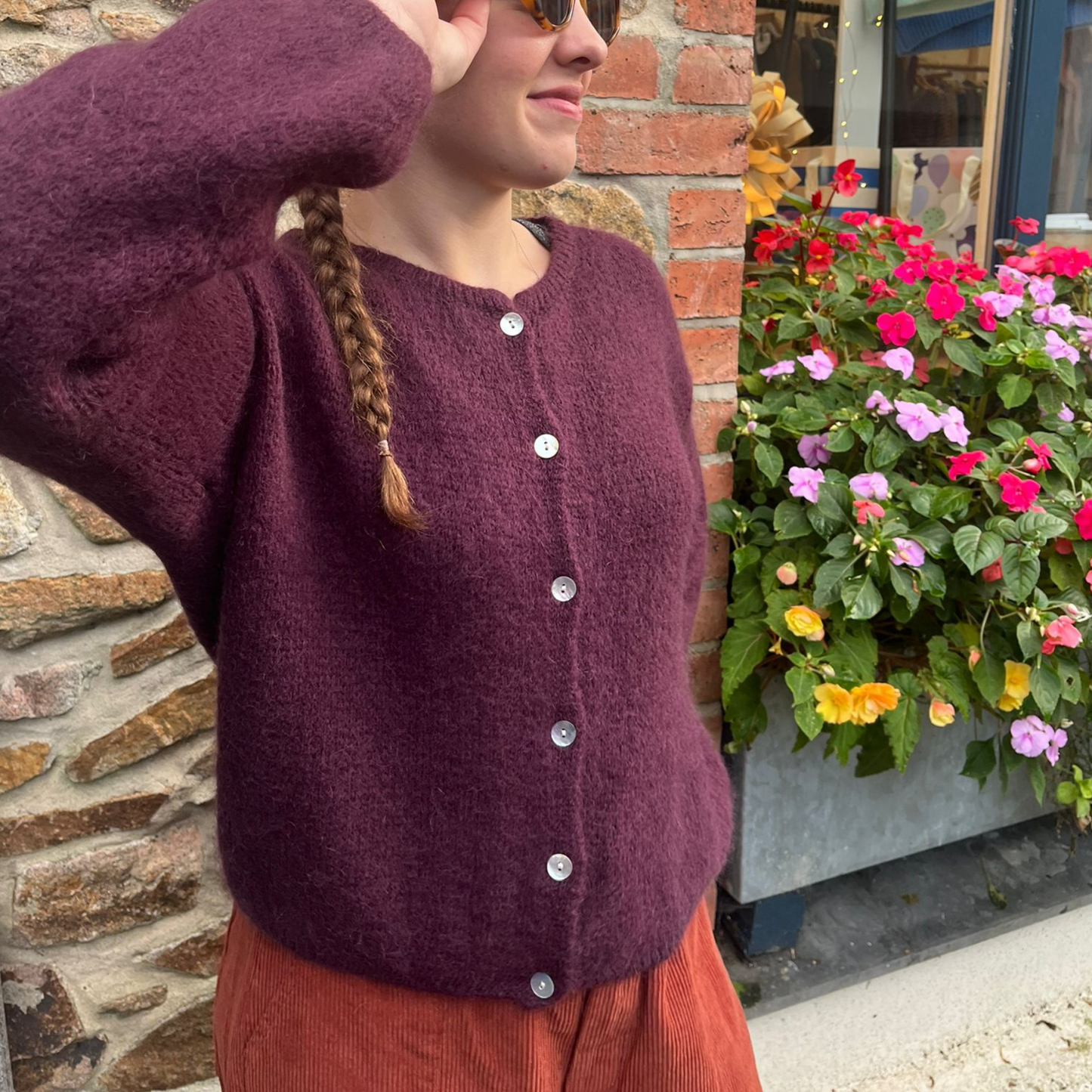 Mohair Blend Button Through Cardigan - Prune