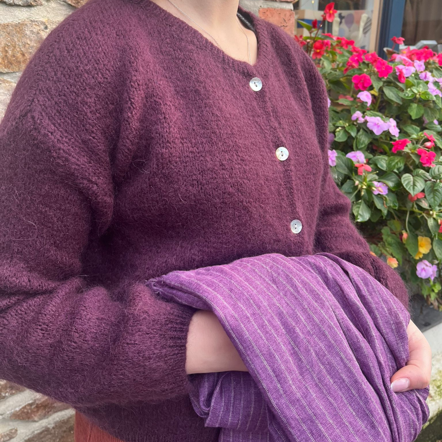 Mohair Blend Button Through Cardigan - Prune