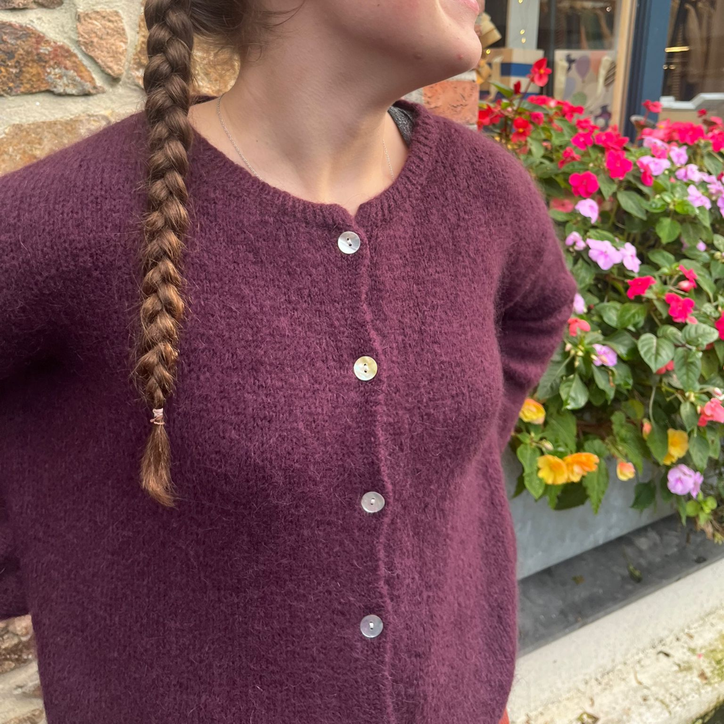 Mohair Blend Button Through Cardigan - Prune