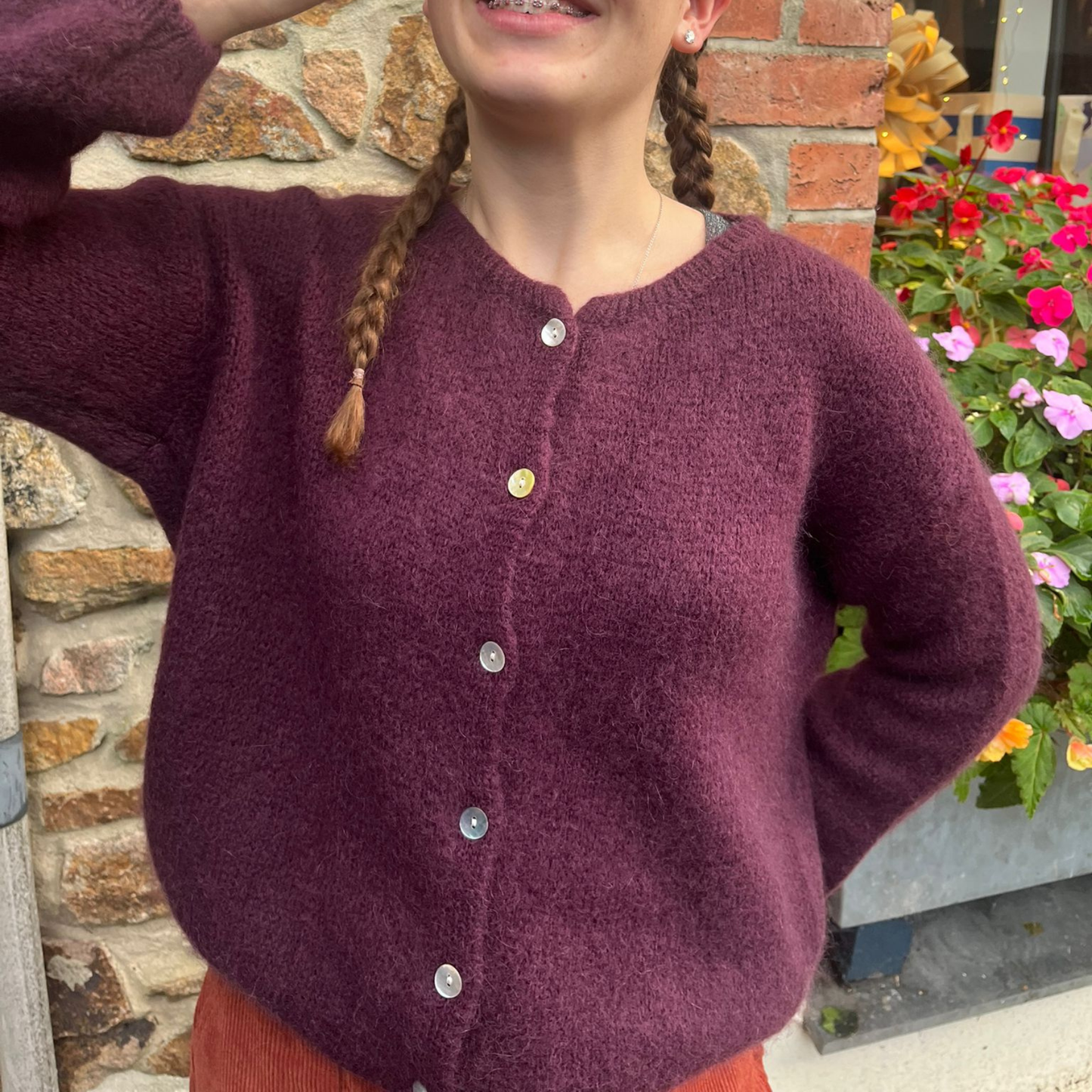 Mohair Blend Button Through Cardigan - Prune