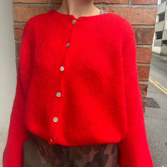 Mohair Blend Button Through Cardigan - Red
