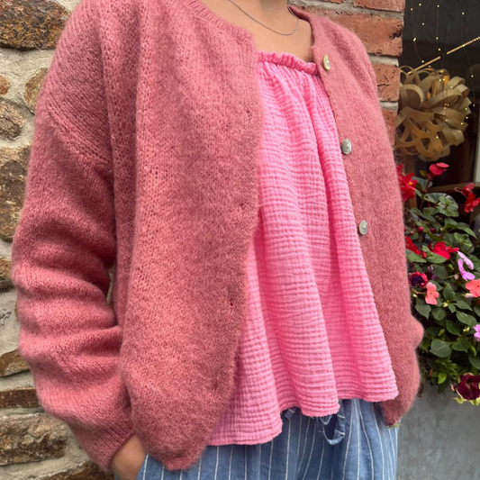 Mohair Blend Button Through Cardigan - Rose