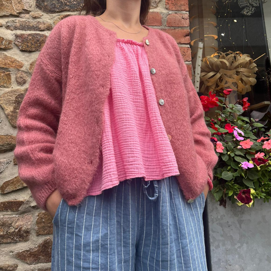 Mohair Blend Button Through Cardigan - Rose