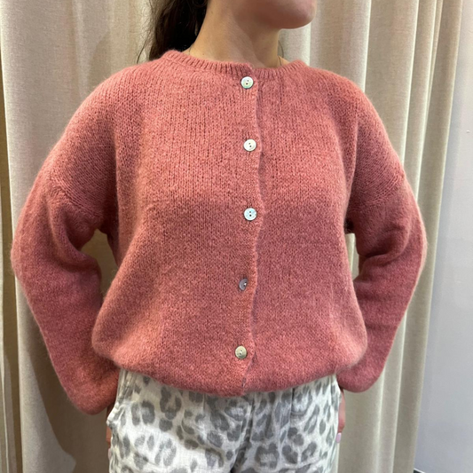 Mohair Blend Button Through Cardigan - Rose
