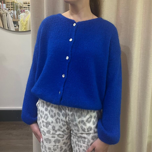 Mohair Blend Button Through Cardigan - Royal Blue