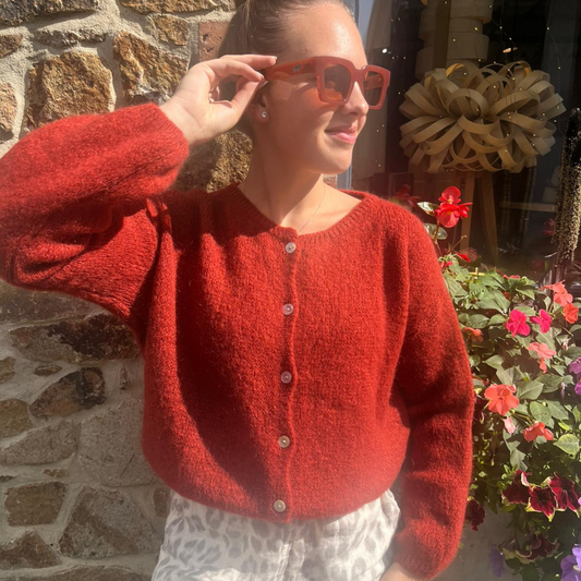 Mohair Blend Button Through Cardigan - Rust