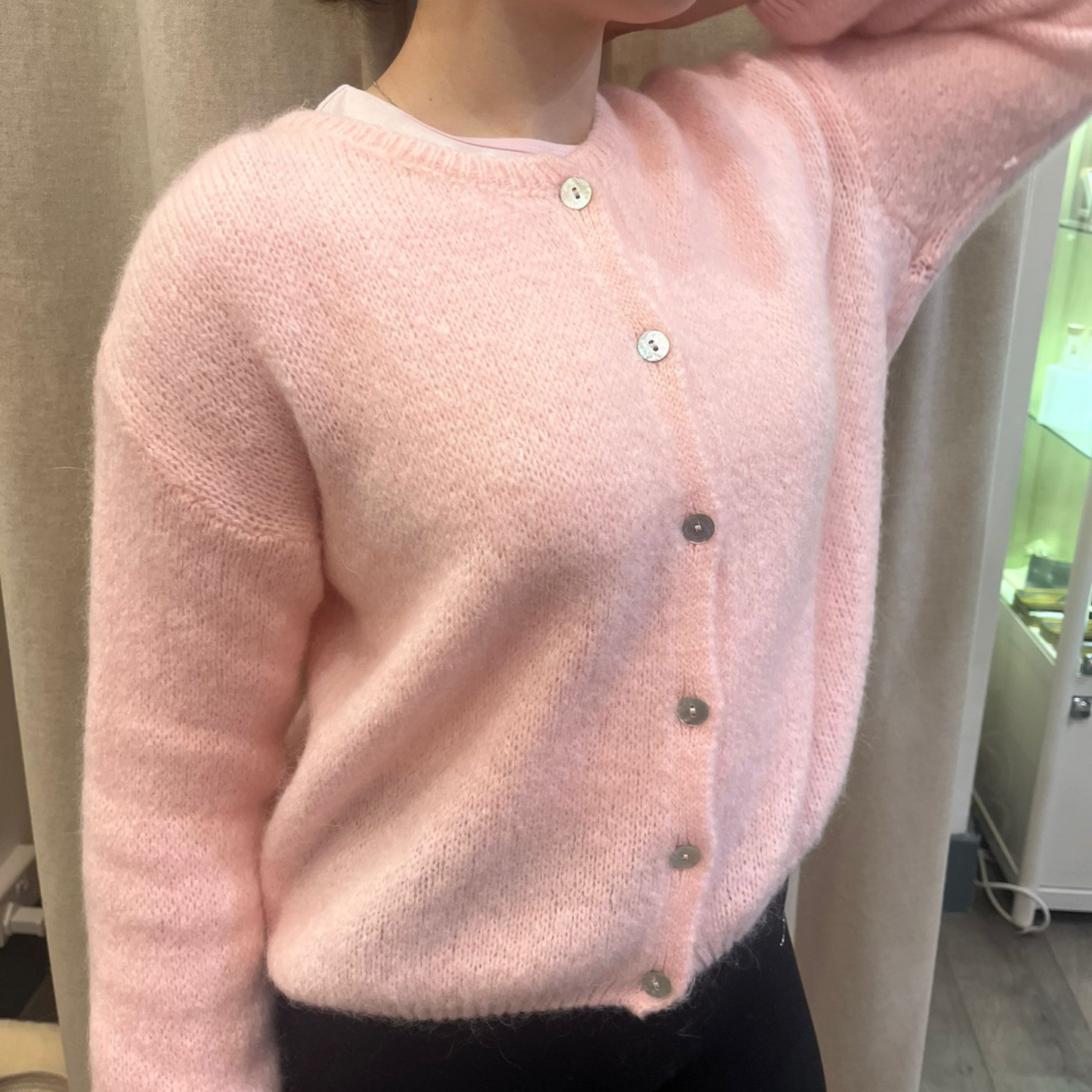 Mohair Blend Button Through Cardigan - Soft Pink