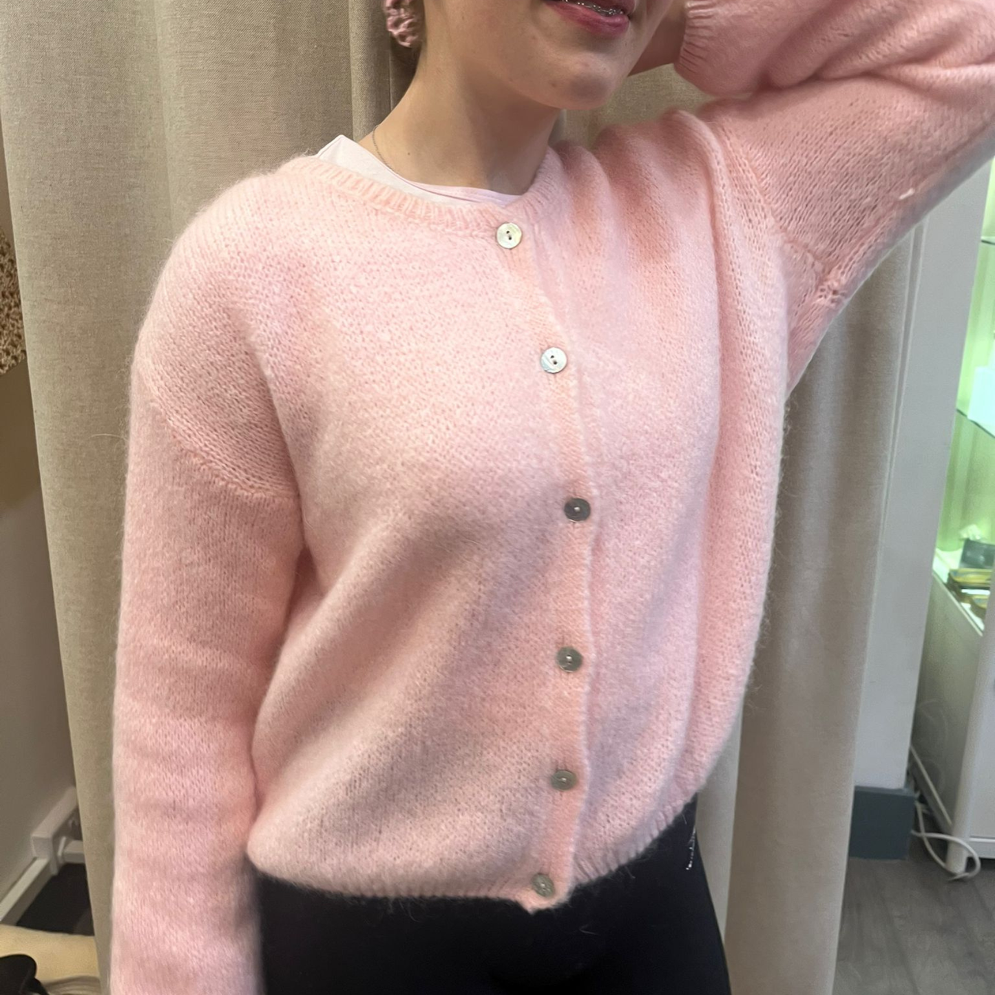 Mohair Blend Button Through Cardigan - Soft Pink
