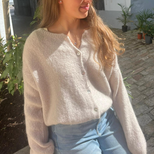Mohair Blend Button Through Cardigan - Stone
