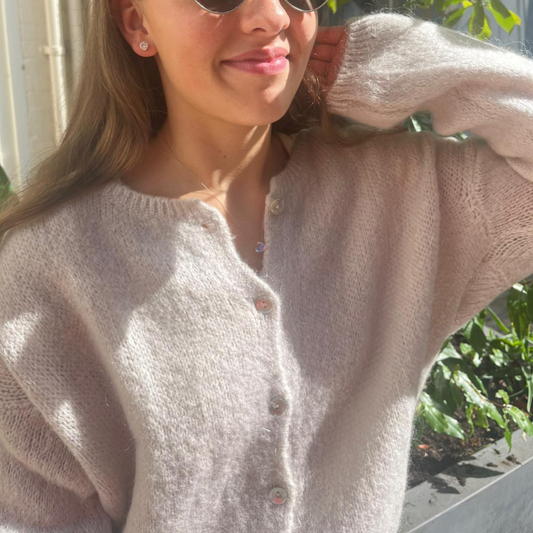 Mohair Blend Button Through Cardigan - Stone