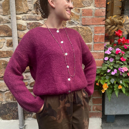 Mohair Blend Button Through Cardigan - Wine