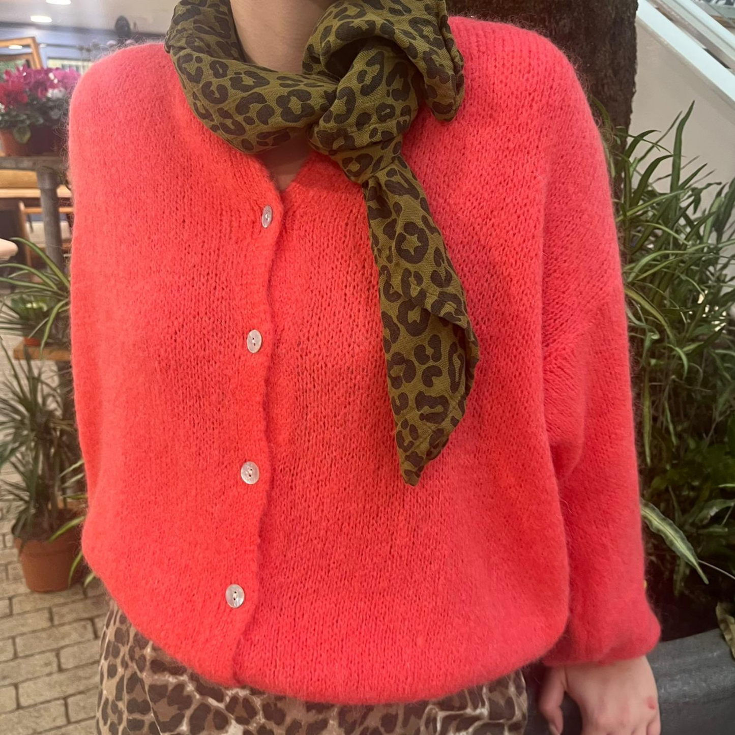 Mohair Blend Cardigan - Coral Pink