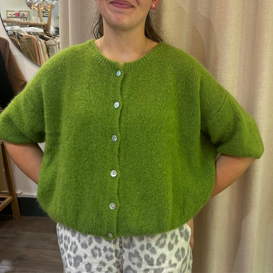 Mohair Blend Cropped Sleeve Cardigan - Apple