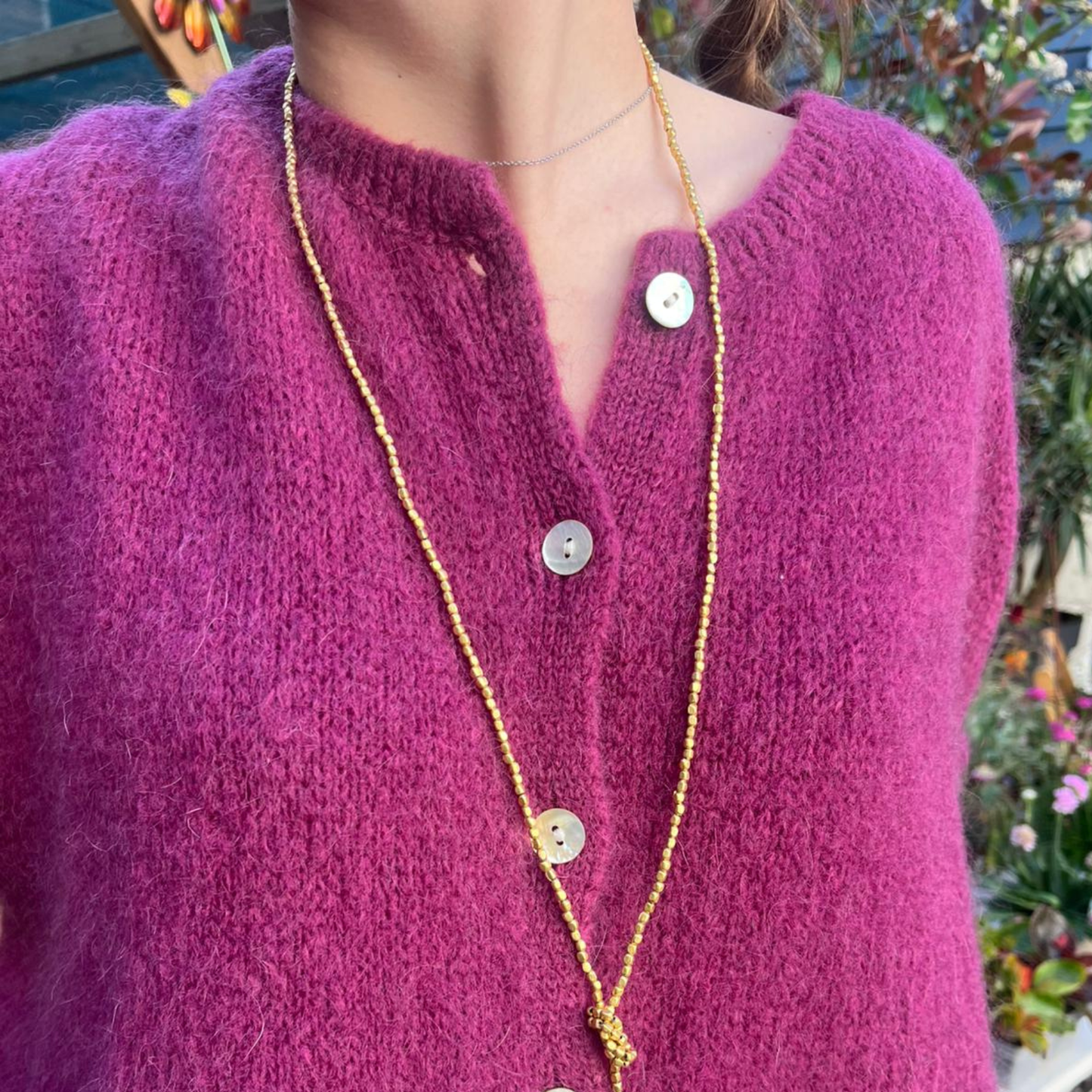 Mohair Blend Cropped Sleeve Cardigan - Aubergine