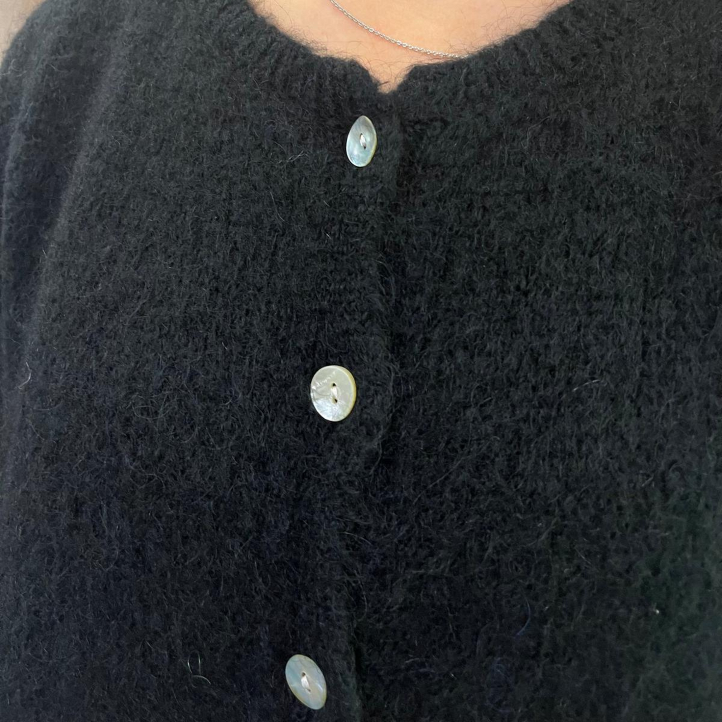 Mohair Blend Cropped Sleeve Cardigan - Black