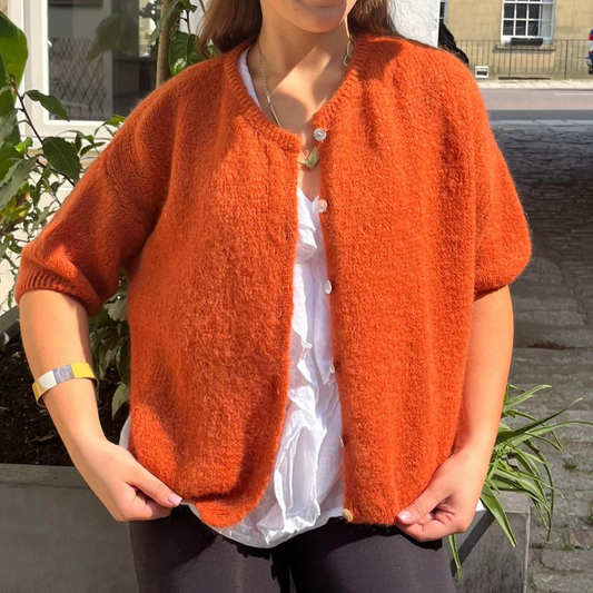 Mohair Blend Cropped Sleeve Cardigan - Burnt Orange