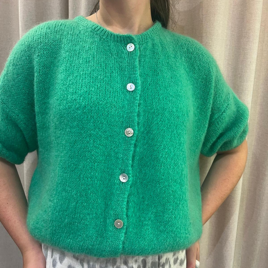 Mohair Blend Cropped Sleeve Cardigan - Emerald Green
