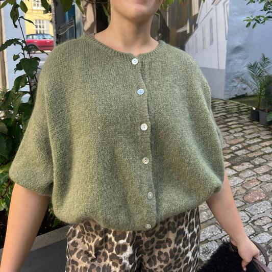 Mohair Blend Cropped Sleeve Cardigan - Khaki Green