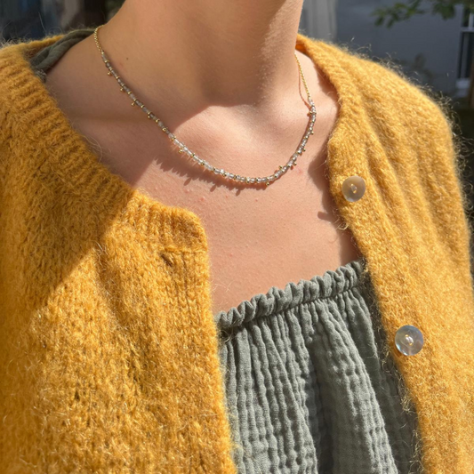 Mohair Blend Cropped Sleeve Cardigan - Mustard