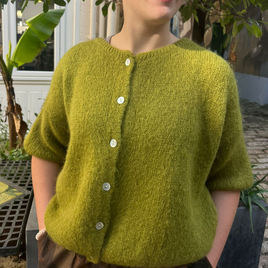 Mohair Blend Cropped Sleeve Cardigan - Olive