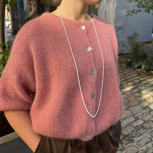 Mohair Blend Cropped Sleeve Cardigan - Rose