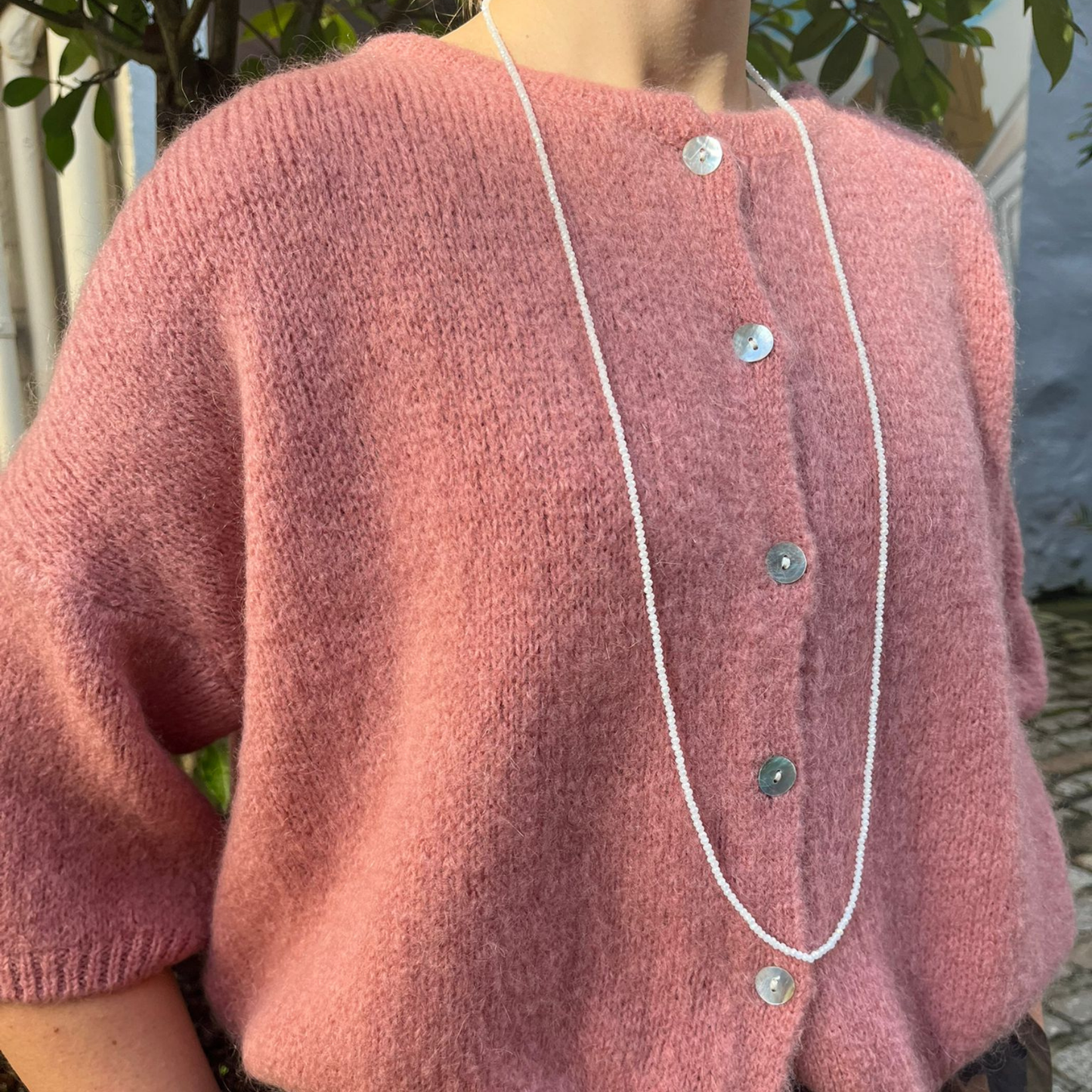 Mohair Blend Cropped Sleeve Cardigan - Rose