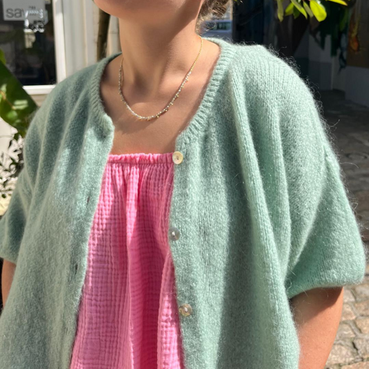 Mohair Blend Cropped Sleeve Cardigan - Sage Green