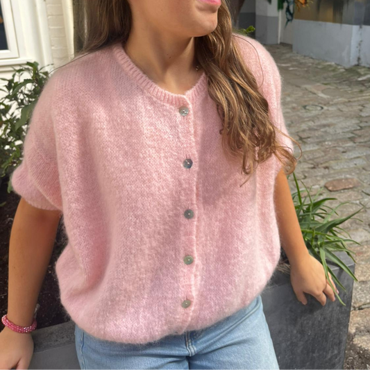 Mohair Blend Cropped Sleeve Cardigan - Soft Pink
