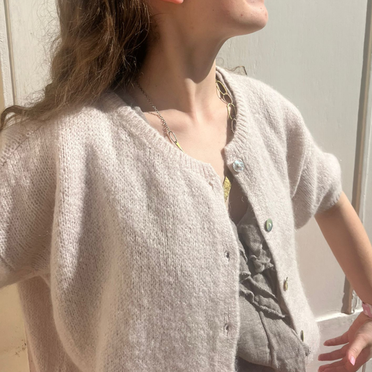 Mohair Blend Cropped Sleeve Cardigan - Stone