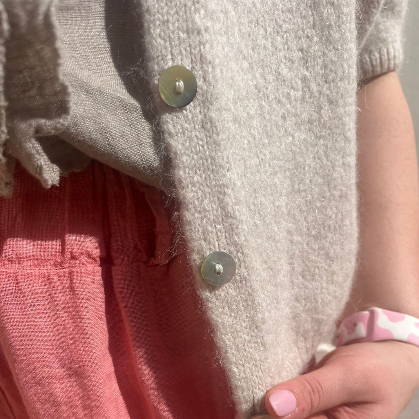 Mohair Blend Cropped Sleeve Cardigan - Stone