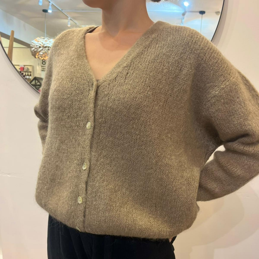 Mohair Blend V Neck Cardigan - Taupe