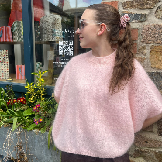 Mohair Drop Shoulder Tank Top - Baby Pink