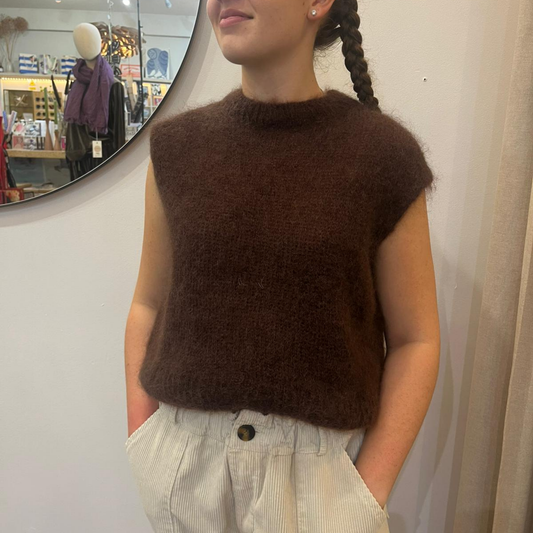 Monika Cropped Mohair Vest - Brown